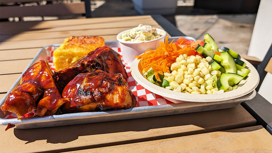 Plate of food prepared by the top Three Springs, Westlake Village barbecue restaurant 101 BBQ Hut.